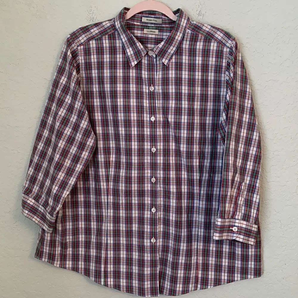 L.L.Bean Plaid Cotton Shirt Women’s Size L
